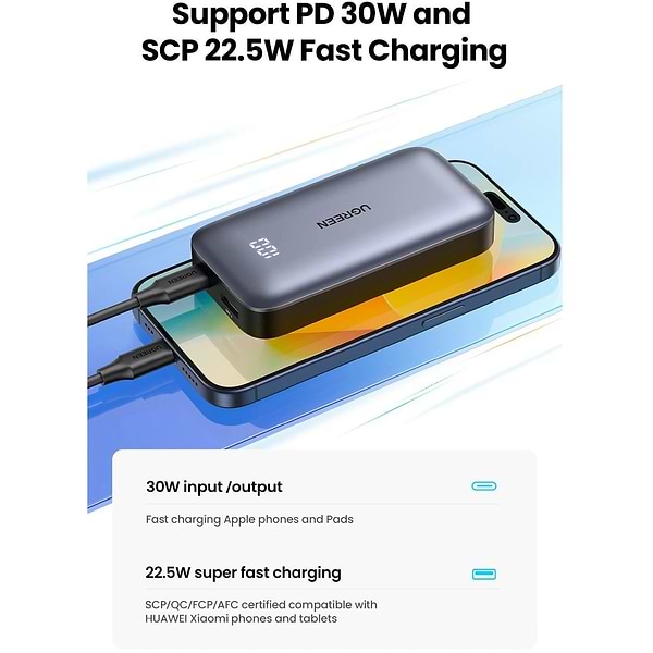 Фото - Батарея мобільна UGREEN PB502 10000mAh 30W USB-A+USB-C Gray (25185)
