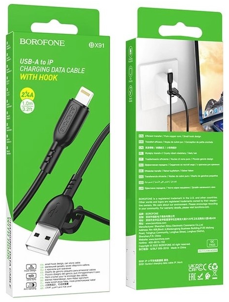 Фото - Кабель синхронізації даних BOROFONE BX91 USB to iP 2.4A,1m Black (6974443389883)
