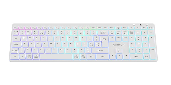Фото - Клавіатура бездротова Canyon HKB-W11 Slim Dual Mode Wireless RGB EN/UA White (CNS-HBTK11W)