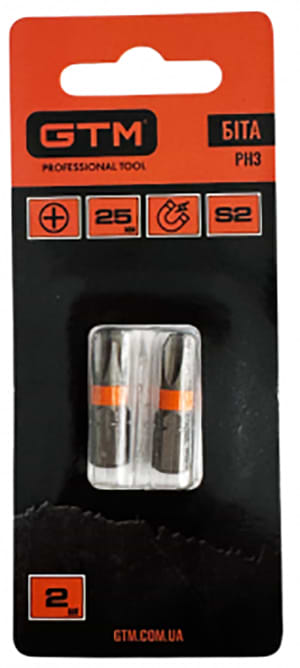 Біта для викрутки GTM PH3 25 мм 2 шт. (SB-H3-25B)