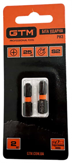 Біта для викрутки GTM PH3 25 мм 2 шт. (SBI-H3-25B)