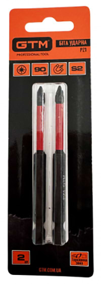 Біта для викрутки GTM PZ1 90 мм 2 шт. (SBI-Z1-90B)