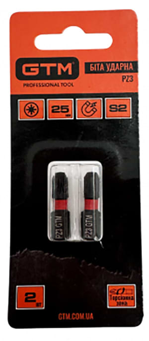 Біта для викрутки GTM PZ3 25 мм 2 шт. (SBI-Z3-25B)