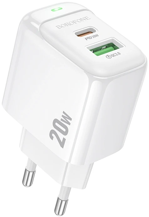 Мережевий зарядний пристрій BOROFONE BAS44A Potential PD20W+QC3.0 charger(EU) White (6941991113840)