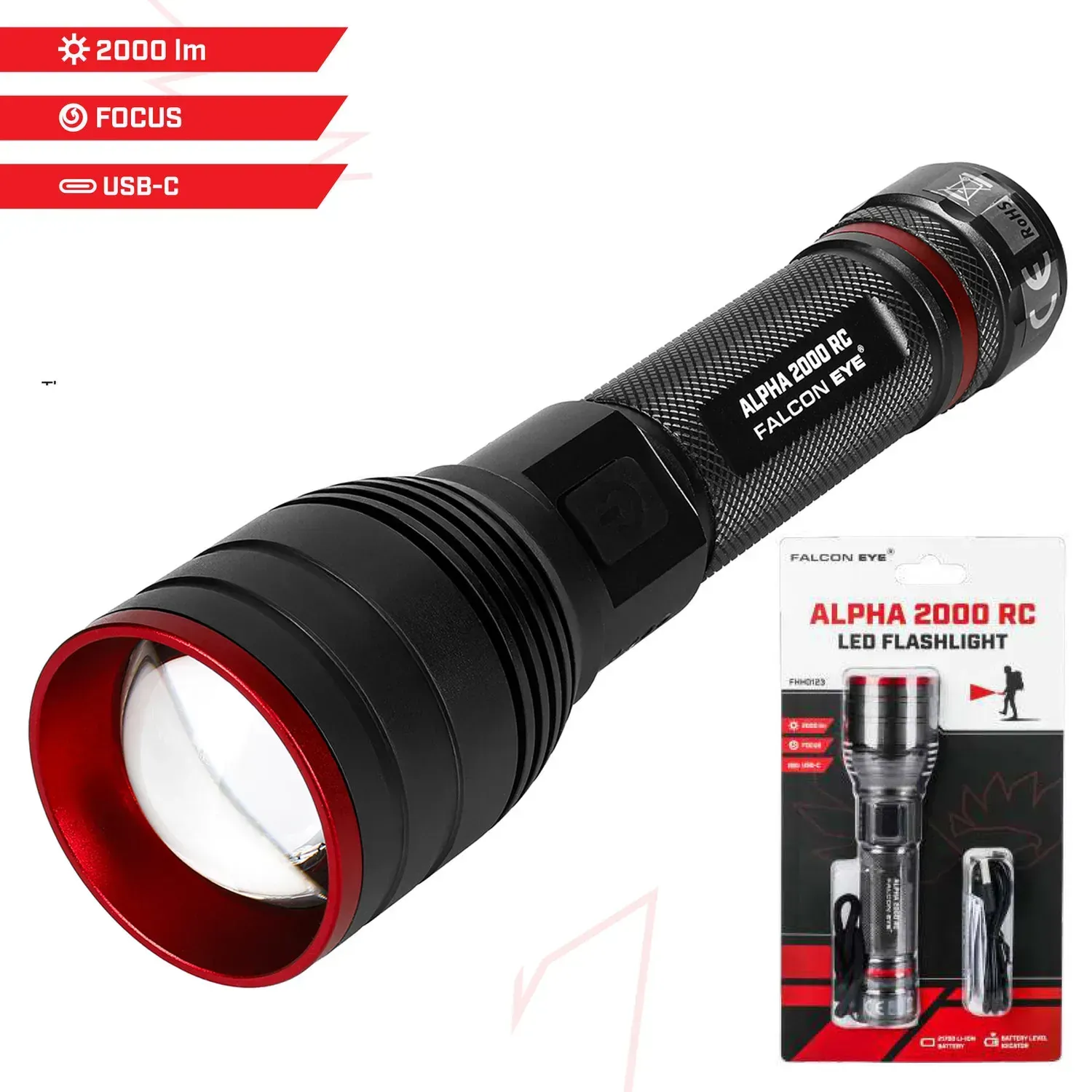 Фонарь аккумуляторный Falcon Eye 2000 RC (2000 Lm) Focus Rechargeable Type-C (FHH0123)