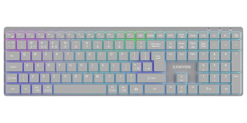 Клавіатура бездротова Canyon HKB-W11 Slim Dual Mode Wireless RGB EN/UA Grey (CNS-HBTK11G) - Фото 1