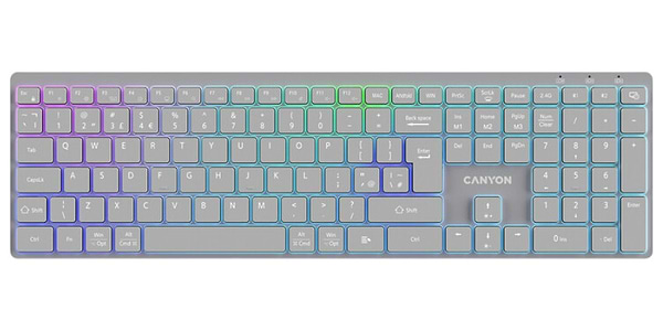 Фото - Клавіатура бездротова Canyon HKB-W11 Slim Dual Mode Wireless RGB EN/UA Grey (CNS-HBTK11G)