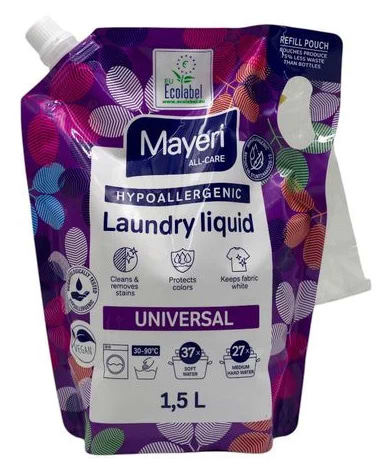 Фото - Гель для прання Mayeri універсальний гіпоалергенний 1,5 л 37 прань запаска (MWGUHR1537)