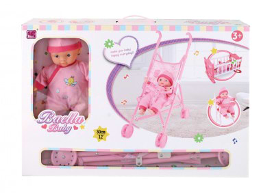 Пупс классический Baellar с коляской и кроваткой 30 см (14699)
