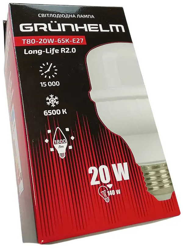 Фото - Лампочка світлодіодна Grunhelm Long-Life R2.0 LED - T80-20W-65K-E27