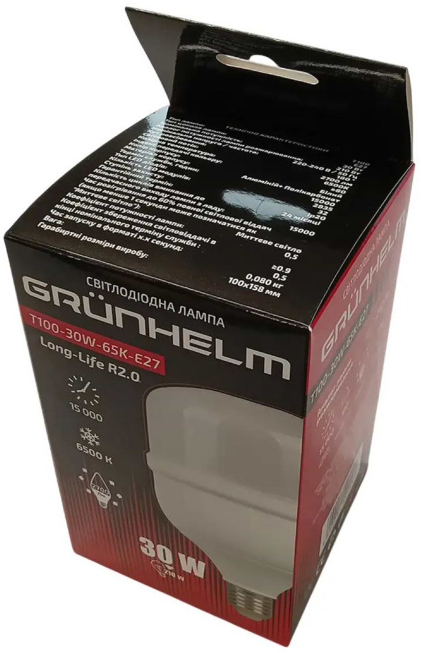 Світлодіодна лампочка Grunhelm Long-Life R2.0 LED - T100-30W-65K-E27