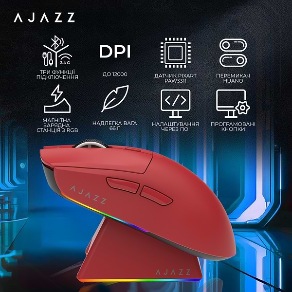 Фото - Миша бездротова ігрова Ajazz AJ139 V2 MC Red (AJ139-V2-MC-R)