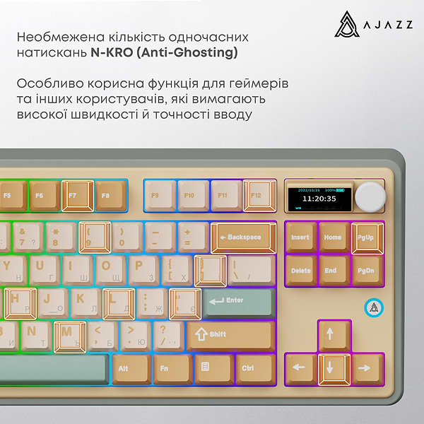 Фото - Клавіатура бездротова ігрова Ajazz AK870 Jasmine Switch (AK870-JS-YWG)