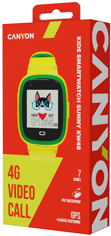 Фото - Детские часы Canyon Sunny KW-48 Video 4G GPS Games Music Yellow/Green (CNE-KW48YG)