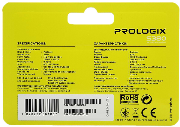 Фото - SSD-накопичувач внутрішній ProLogix S380 M.2 2280 512GB PCIe 3.0 x4 NVMe TLC (PRO512GS380)