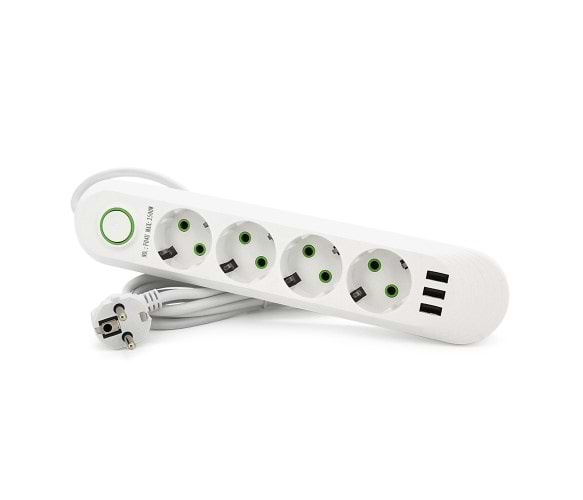 Мережевий фільтр Voltronic F04U 4 розетки EU + 3 USB 1.5 м White - Фото 1