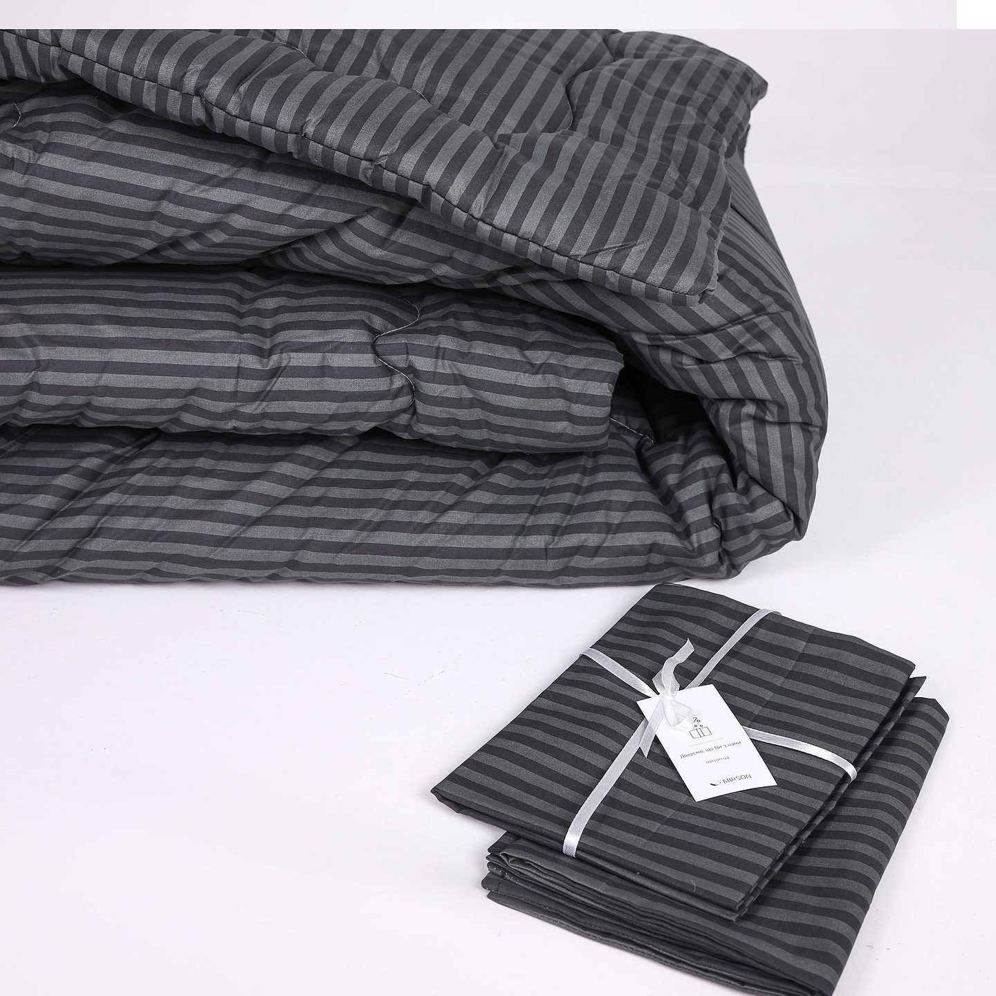 Одеяло летнее двуспальное евро MirSon Шелковая №166 Сolor Fun Line 17-0611 Stripe Black Silk 220х240 см +нав 2 шт. (2200010860962)