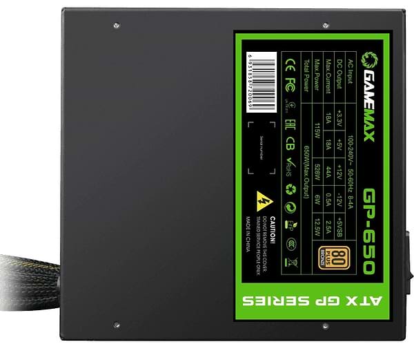 Фото - Блок питания для ПК Gamemax ATX 650W, APFC, 14см вент,80+ (GP-650)