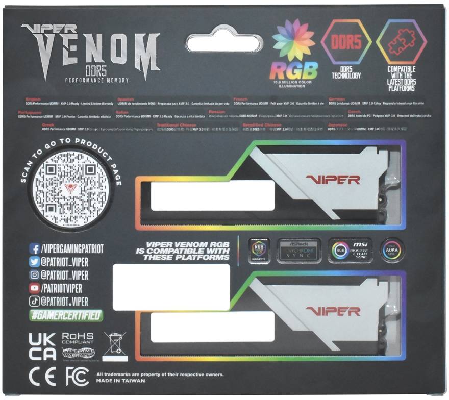 Фото - Память DDR Patriot DDR5 2x16GB/6000 Viper Venom RGB (PVVR532G600C36K)
