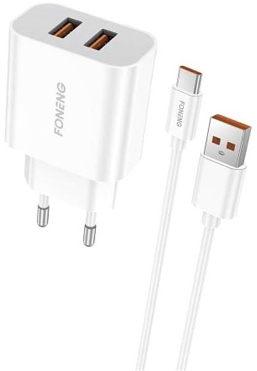 Фото - Сетевое зарядное устройство Foneng EU45 Dual USB Charger 2USBх2.4A White (EU45-CH-TC) + кабель USB Type C