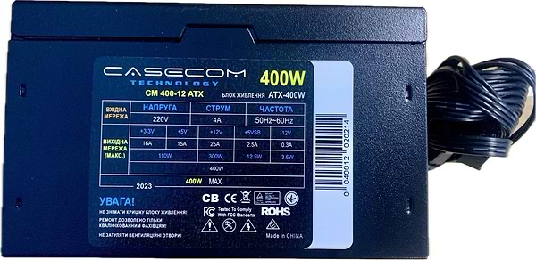Фото - Блок живлення для ПК CASECOM CM 400-12 ATX