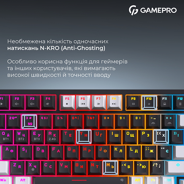 Фото - Клавіатура бездротова ігрова GamePro Asgard Valhalla Pro 75% Wireless/Bluetooth/USB Black (MK160B-D-Pro)