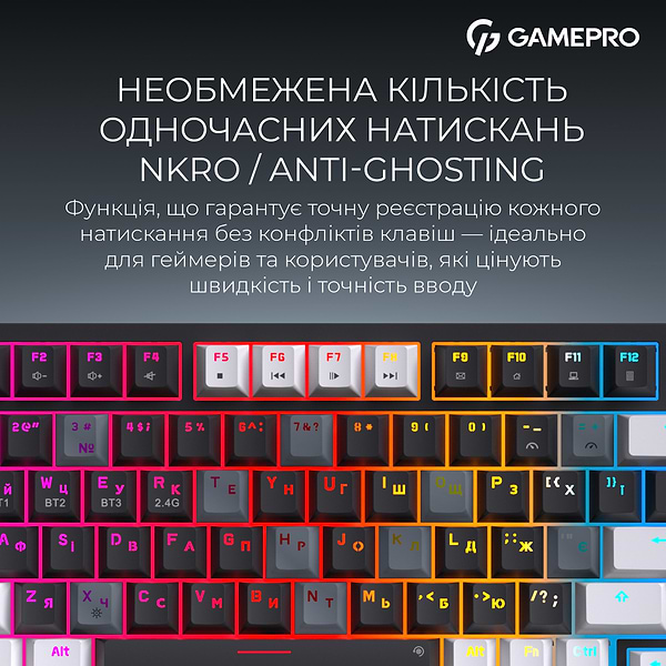 Фото - Клавіатура бездротова ігрова GamePro Asgard Valhalla Pro 75% Wireless/Bluetooth/USB Black (MK160B-D-Pro)