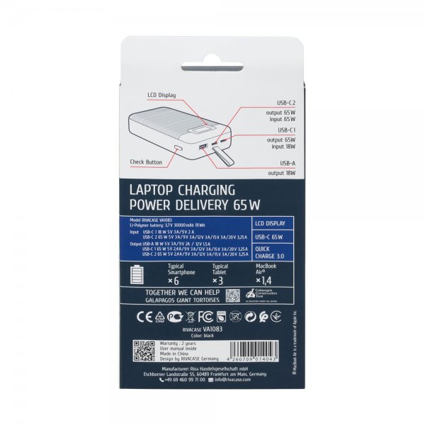 Фото - Батарея мобільна RIVACASE RIVAPOWER 30000 mA Black (VA1083)