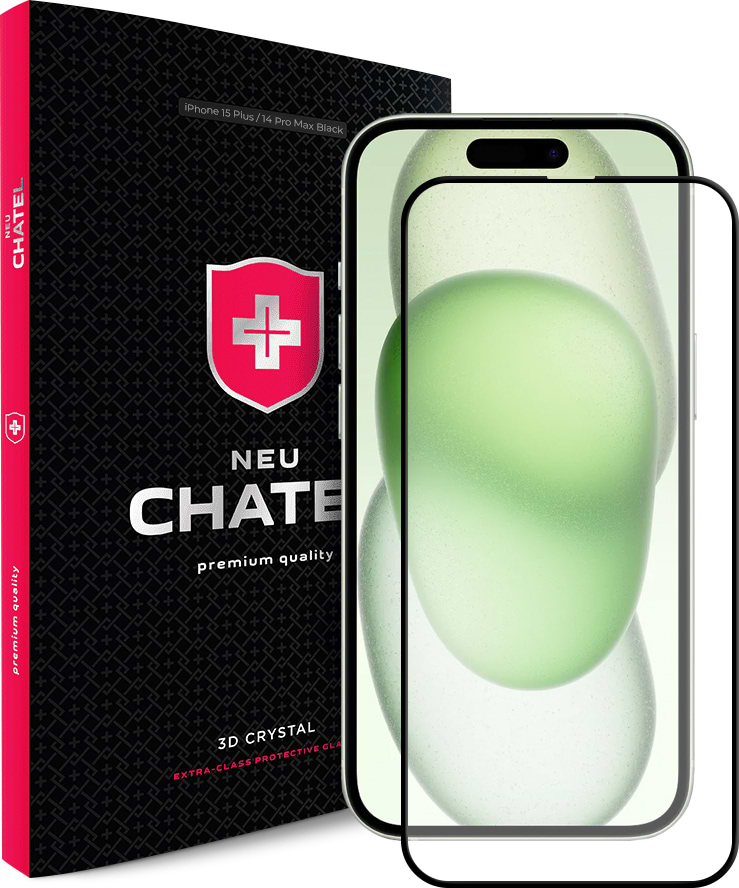 Защитное стекло для смартфона NEU Chatel Corning Gorilla Glass with Mesh for iPhone 15 Plus Front Black (+NEU3D15PNEWB)