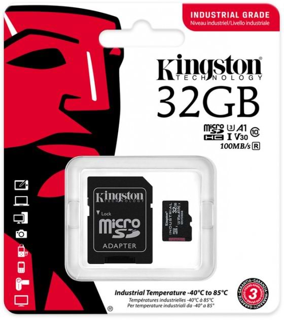 Фото - Карта памяти Kingston 32GB microSDHC Industrial C10 A1 pSL C Card + SD Adapter (SDCIT2/32GB)
