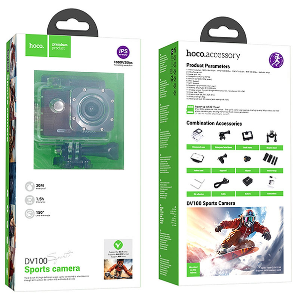 Фото - Уцінка - Екшн-камера HOCO DV100 sports camera Black (6942007616799)