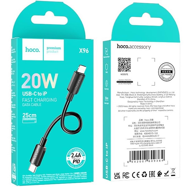Фото - Кабель синхронизации данных HOCO X96 iP 0.25m Black (6942007609364)