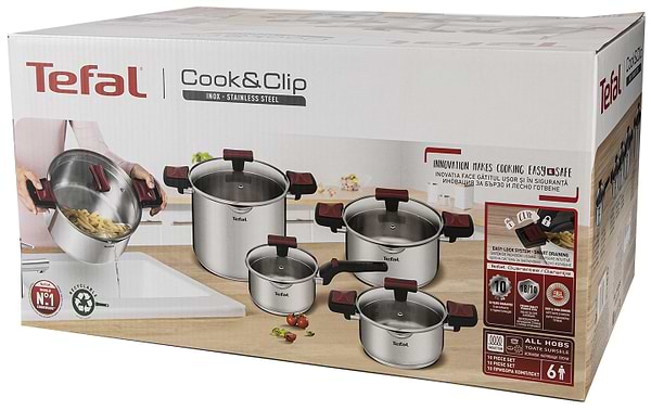 Фото - Набор посуды Tefal G723SA74 Cook&Clip 10 пр кастрюли 22см (6,1 л)/24 см (5,0 л)/20 см (2,9 л)/18 см (2,0 л), ковш16 см (1,5 л)