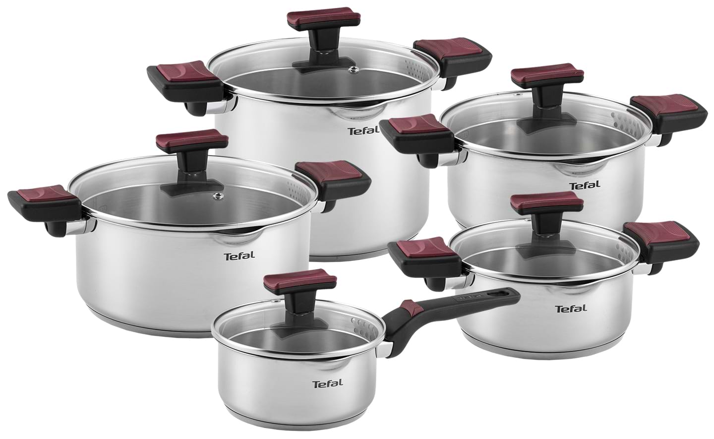 Набор посуды Tefal G723SA74 Cook&Clip 10 пр кастрюли 22см (6,1 л)/24 см (5,0 л)/20 см (2,9 л)/18 см (2,0 л), ковш16 см (1,5 л) - Фото 1