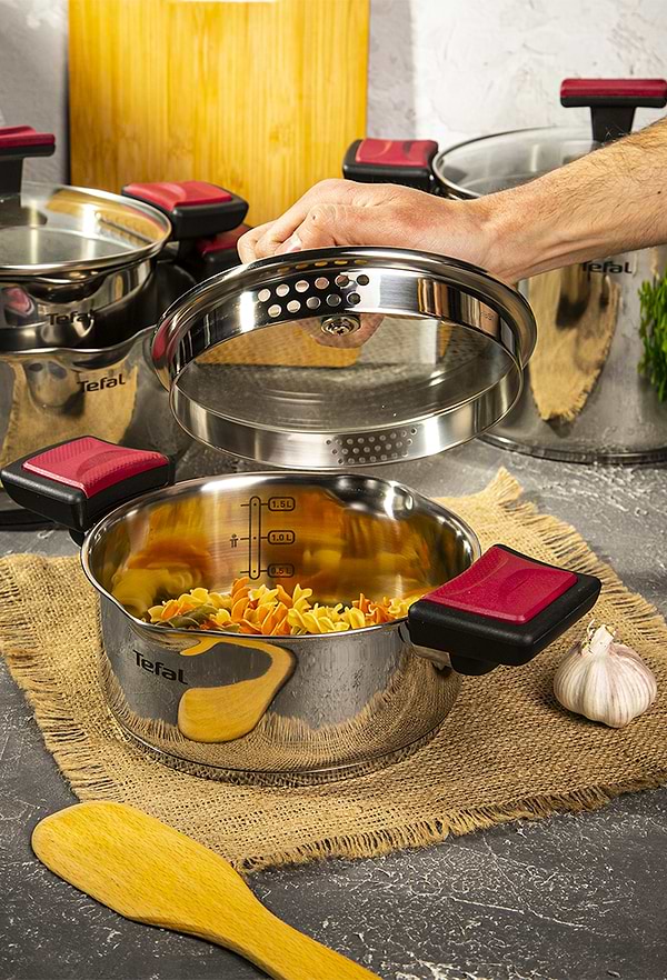 Фото - Набор посуды Tefal G723SA74 Cook&Clip 10 пр кастрюли 22см (6,1 л)/24 см (5,0 л)/20 см (2,9 л)/18 см (2,0 л), ковш16 см (1,5 л)