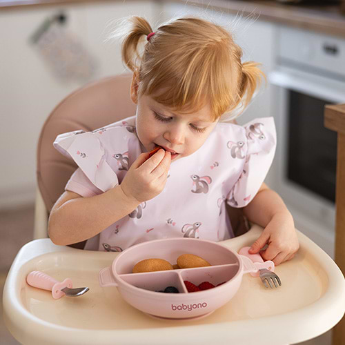 Фото - Тарілка для малюка BabyOno з присоскою та кришечкою Рожева (1661/02)