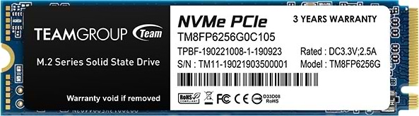 SSD-накопитель внутренний Team MP33 256GB M.2 2280 PCIe 3.0 x4 3D TLC (TM8FP6256G0C101)