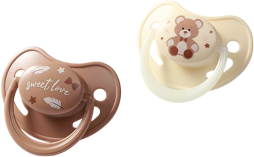 Анатомическая пустышка BabyOno 0-6 мес. бежевая/коричневая (1670/01)