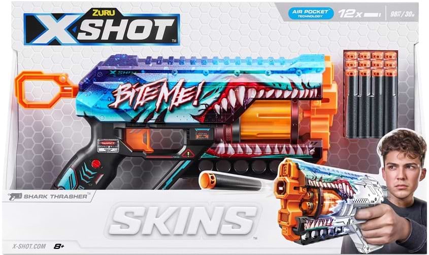 Бластер багатозарядний ZURU X-SHOT Skins Griefer Shark Thrasher (12 патронів) (36561В)