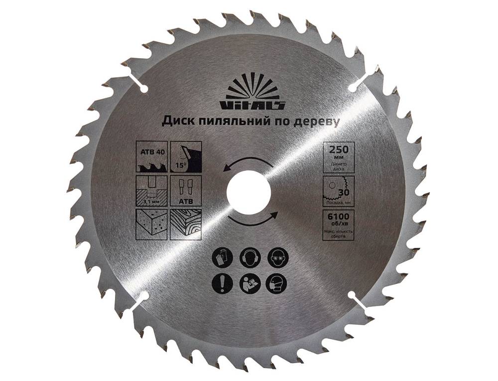 Круг відрізний по дереву VITALS 250x30/25.4, ATB 40 (168142)