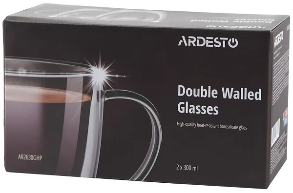 Фото - Набір чашок з подвійними стінками Ardesto 300 мл 2 шт. (AR2630GHP)