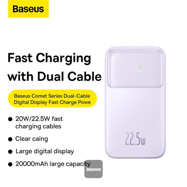 Фото - Батарея мобільна Baseus Comet Series 20000mAh 22,5W PD,QC USB-C,USB-A, with Cable Lightning/USB-C Purple (PPMD020105)