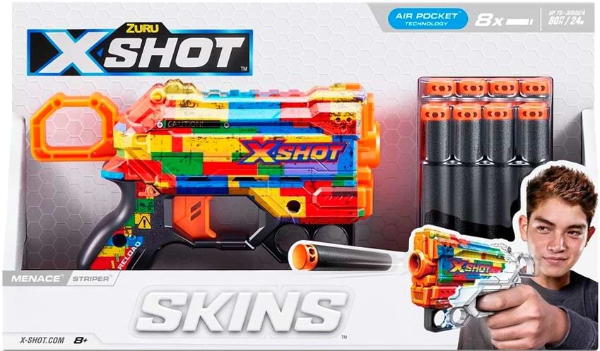 Бластер однозарядний ZURU X-Shot Skins Menace Striper, 8 патронів (36515N)