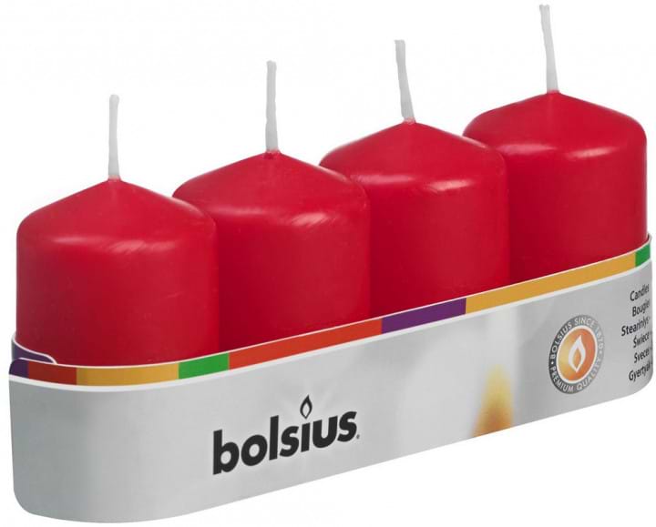 Свічка декоративна Bolsius Червона 60/40, 4шт (566741)