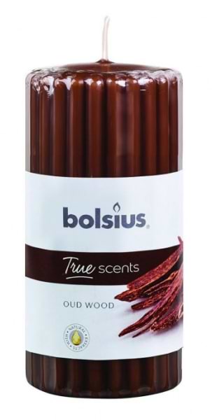 Свічка декоративна Bolsius ребриста 120/58 аромат Агарове дерево (266770)