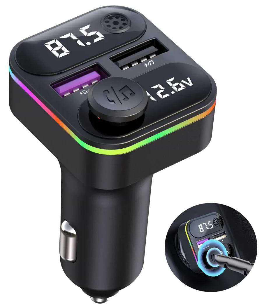 FM модулятор INSPIRE C37 MP3 2xUSB 12-24V Black (FM-C37)