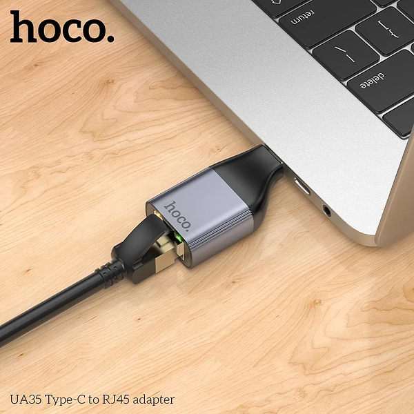 Фото - Перехідник HOCO UA35 Type-C to RJ45 Metal Gray (6942007645607)