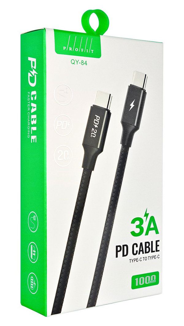 Фото - Кабель синхронизации данных Profit QY-84, PD, 20W, 3A  Type-C to Type-C 1m Black (000001709)
