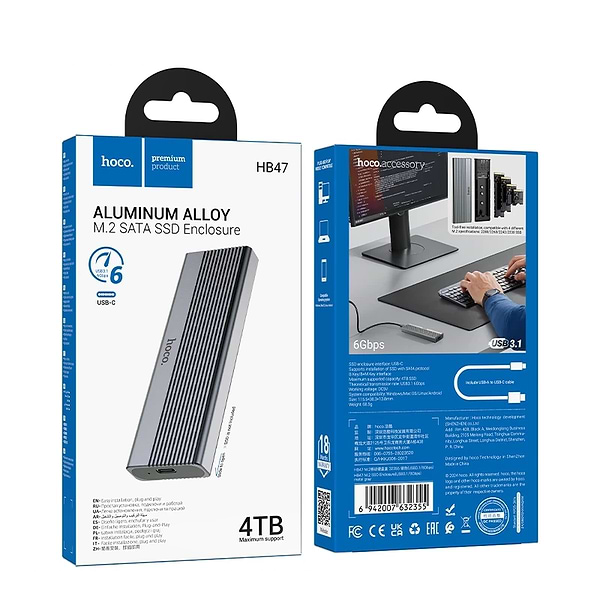 Фото - Зовнішня кишеня HOCO HB47 M.2 SSD Enclosure(USB3.1/6Gbps) Metal Gray (6942007632355)