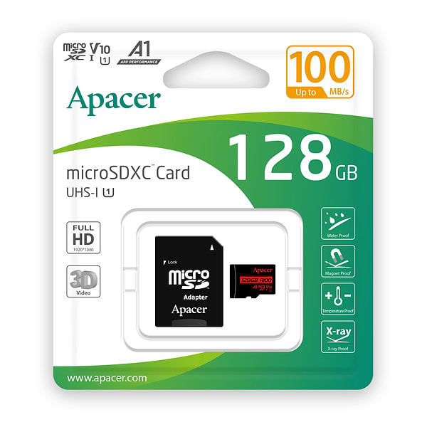 Фото - Карта памяти Apacer MicroSDHC 128GB UHS-I Class 10 + SD adapter (AP128GMCSX10UB-R)